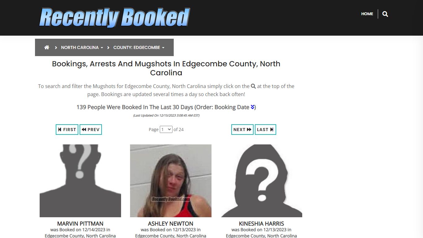 Bookings, Arrests and Mugshots in Edgecombe County, North Carolina